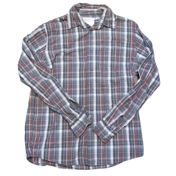 WRANGLER JEANS CO Button Down Plaid Shirt Size M Men Long Sleeve Gray Red Multi - Picture 1 of 9